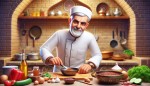 عکس پرتره آشپز ایرانی مرد  در آشپزخانه سنتی ایرانی اسلامی خیلی کم کارتونی باشه تمام قد هم باشه میانسال هم باشه