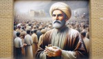 عکس پرتره نونوا مرد ایرانی تمام قد در نانوایی تنوری  باشد عکس رهبر انقلاب هم بر روی دیوار باشد