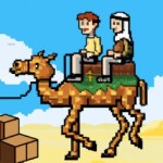 تصویر minecraft، استیو و الکس سوار شتر