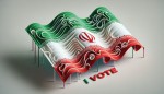 یک طرف سه بعدی میخوام که پرچم ایران زیبا داشته باشه و در آن متن " من رأی می دهم " نوشته شده باشد