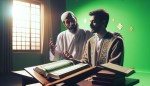 معلم مهربان در حال تدریس قرآن ( زمینه باید پرده کروماکی سبز باشد)