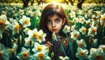 دختر ایرانی در میان گل نرجس