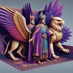 کوروش بزرگ پادشاه ایرانی و یک Griffin که در کنار او است و دارد به دوربین نگاه می کند (سه بعدی با استفاده از رنگ های اشرافی)