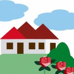 یک خانه بالای یک تپه سبز با گلهای رز