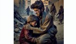 پسری که در جنگ غزه برادرش را دلداری می دهد