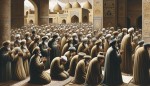 عده زیادی از مردان  ایرانی در حدود ۷۰۰ سال پیش به مراسم سوگواری رفته اند