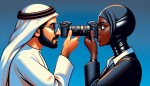 زن و شوهری که به جای سر، دوربین دارن که با اون در حال چک کردن همدیگه هستن. تصویر روشن باشه