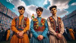 سه تا پسر 18ساله کورد لباس کوردی تنشون هست رو به دوربین در مراسم نوروز