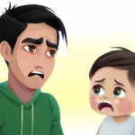 یک  ا جوان درحال دیدن یک بچه وگریه کردن