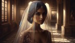 زن زیبا با حجاب ایستاده در اتاق