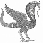 یک حیوان با سر مار کبری و بدن کرگدن و پاهای شتر مرغ  با بال های عقاب و دم اسب