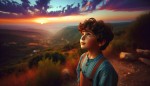 یک پسر در نگاه به خورشید
