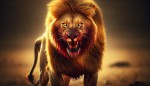 شیری که رو شکار ایستاده و از دهنش خون میچکه
