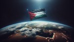 روز جهانی قدس، کره زمین در فضا، پرچم فلسطین به صورت پارچه بزرگ و افتاده بر روی کره زمین، کره زمین پوشیده شده با پرچم فلسطین
