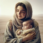 تصویر یک مادر فلسطینی که کودکش را در آغوش گرفته