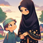 تصویر بسته دست دختر 9 ساله با چادر مشکی اسلامی که دست برادر 4 ساله خود را گرفته است برای پیاده روی