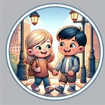 یک ئختر و پسر کوچک دست هم دیگر را گرفته اند. تصویر در خیابان است. تصویر کاملا بسته