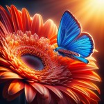 پروانه آبی روی گل ژربرا