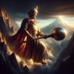 یه عکس حماسی از پشت رستم بر فراز کوه در دست او گرز باشد و به دور دست نگاه کند و روبه روی او کوه دماوند باشد
