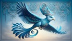 یه عکس نزدیک از سیمرغ با رنگ آبی و سبزآبی برام درست کن، عکس بسیار حماسی باشد و سیمرغ در حال پر زدن باشد و روی تاج و پر های او نقش ها و طرح های ایرانی اسلیمی باشد، چهره اش مظهر آرامش و منقار آن حتما باز باشد