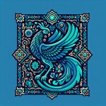یک لوگو برای عکاس و طراح گرافیک بساز الهام گرفته از هنر ایرانی و رنگ آبی و سبزآبی و الهام گرفته از سیمرغ، پرنده ایرانی باشد