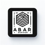 یک لوگو مربعی شکل با لبه های نرم و پس زمینه سفید با عبارت Absar Server