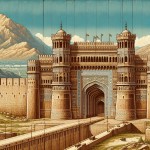 تصویر شهری  خیلی قدیمی و یهودی با دویاره سه قلعه  و یک قلعه خیلی بزرگ  با درب بزرگ به نام خیبر
