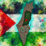 تصویر نقشه کشور فلسطین با بک گراند داخلی رنگ پرچم این کشور
