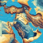 تصویری از موقعیت کشور فلسطین ایران عراق و یمن سوریه لبنان در نقشه خاورمیانه