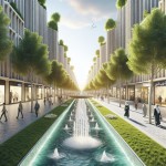 پیاده راه بزرگی به عرض 60  وسط اون پیاده راه درختان بزرگ چنار باشه وسط پیاده راه جوی آب با حوض است قسمت های از پیاده رو چمن شده ساختمان های اطراف این خیابان معماری ایرانی مدرن رو داشته باشن ارتفاع ساختمان ها 10 متر باشه  اول خیابان تابلوی باشه با نوشته به شهر بهارستان خوش آمدید