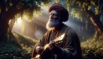 عکس عبدالرحمان جامی شاعر و موسیقی دان ایرانی رو در زمان پیری با عمامه در طبیعت رو بیاز