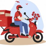 پیک موتوری در حال ارسال گل
