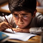 دانش آموز با استرس ایرانی پسر 10 سال