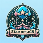 لوگو بادکنک و ستاره برای مغازه دیزاین مراسمات با نوشته star design به صورت png