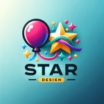لوگو بادکنک و ستاره برای مغازه دیزاین مراسمات با نوشته star design به صورت png