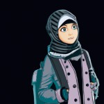 دختر نوجوان شاد با حجاب با مانتو و مقنعه مدرسه