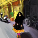 یک دختر چادری و با حجاب، تمام قد از روبه رو در خیابان های ایران