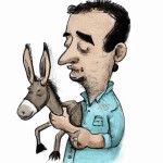 مردی با الاغ کوچکی در دست