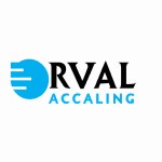یک لوگو برای نرم افزار حسابداری با اسم REVAL با رنگ بندی آبی