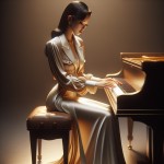 دختری باریک و بلند اندام را تصور کن پشت پیانو نشسته پیانو می‌نوازد و ترانه ای می‌خواند لباسش شیری رنگ و سفید و کرم شامپاینی شبیه لباس خوانندگان قدیمی بلوز و راک است با جلیقه و شلوار قهوه‌ای سبک راک، رنگ موها مشکی تا روی سرشانه هایش جنس و فرم موهایش لخت یا فرفریست