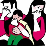 خانواده غمگین همراه با پدر و مادر و یک فرزند