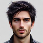 تصویری فوق العاده هایپر رئالبستی از یک پسر قد بلند و خوش استایل با موهای پریشان مشکی و ته ریش و هم چنین چشمانی مهربان و آبی و پوستی سفید