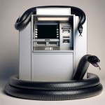یک دستگاه ATM که بر روی صفحه کلید آن یک مار سیاه بزرگ وجود دارد