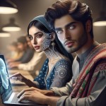 یک پسر ترکمن خوشگل در کنار یک دختر بلوچ خوشگل در حال کار با لپ تاپ و هوش مصنوعی 
تصویر دارای جزئیات زیاد و حس واقعی بودن بده و نشون دهنده زیبایی این اقوام باشه