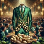 یک اجیل پسته لوکس با کت و شلوار با تم طلایی در مهمانی