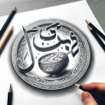 کلمه ثمر به فارسی همراه با حرف ر کشیده و قابلمه غذا در انتهای حرف ر بصورت دایره ای