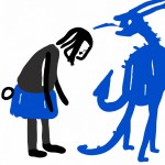 یک آدم در حال سجده کردن به موجود وحشتناک