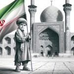 تصویرزیبا از پسر بچه بلوچ  که پرچم ایران اسلامی در دست داردوکنار مسجد مکی زاهدان