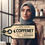 عکس پروفایل برای یک مغازه خدمات اینترنتی که یک دختر با حجاب در آن کار میکند و بزرگ خیره کننده پشت دیوار مغازه نوشته شده است cofenet taghavi 09013062341