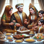یک خانواده 4 نفره و با حجاب ایرانی در حال جشن گرفتن برای پدر خانواده هستند